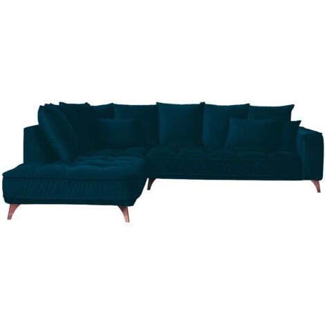 Canapé Velours Angle Gauche Bleu Altamo - 4 Places (1/4)