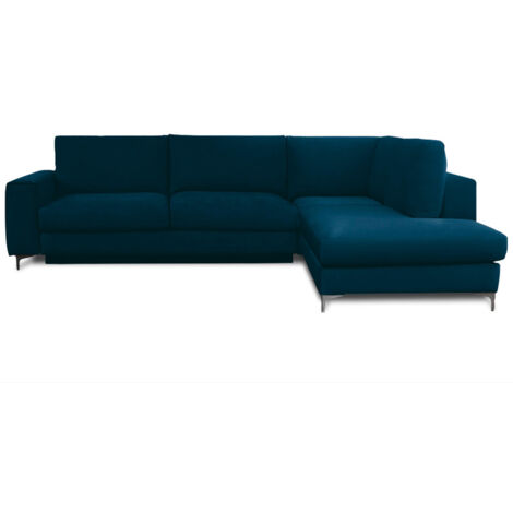 Canapé Velours Angle Droit Bleu Fiesole - 4 Places (1/4)