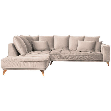 Canapé d'angle gauche Altamo en velours beige 4 places – Longueur 288 cm – Assise matelassée – Style élégant – Maison Aubertin (1/4)