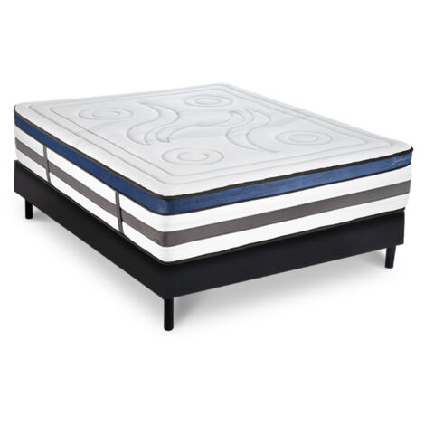 Ensemble Matelas Quintessence Mousse Accueil Mémoire Cocooning 30cm et sommier bois - 180x200cm (1/5)