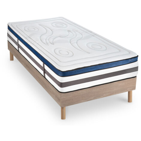 Ensemble Matelas Quintessence Mousse  Accueil Mémoire Cocooning 30cm et sommier bois 90x190cm (1/5)