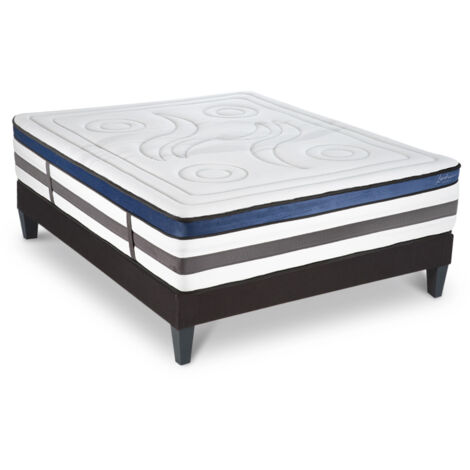 Ensemble Matelas Quintessence Mousse Accueil Mémoire Cocooning 30cm et sommier gris 160x200cm