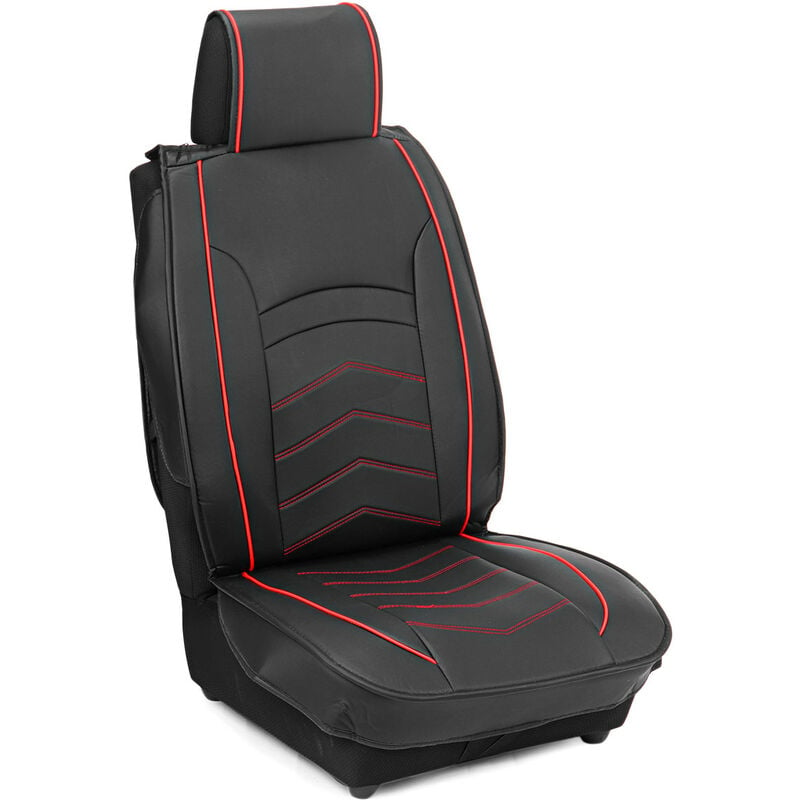Universeller Autositzbezug aus Leder, Auto-Vorder- und Rücksitzbezug,  Stuhlkissenmatte (rot schwarz, 1 x Rücksitzbezug)