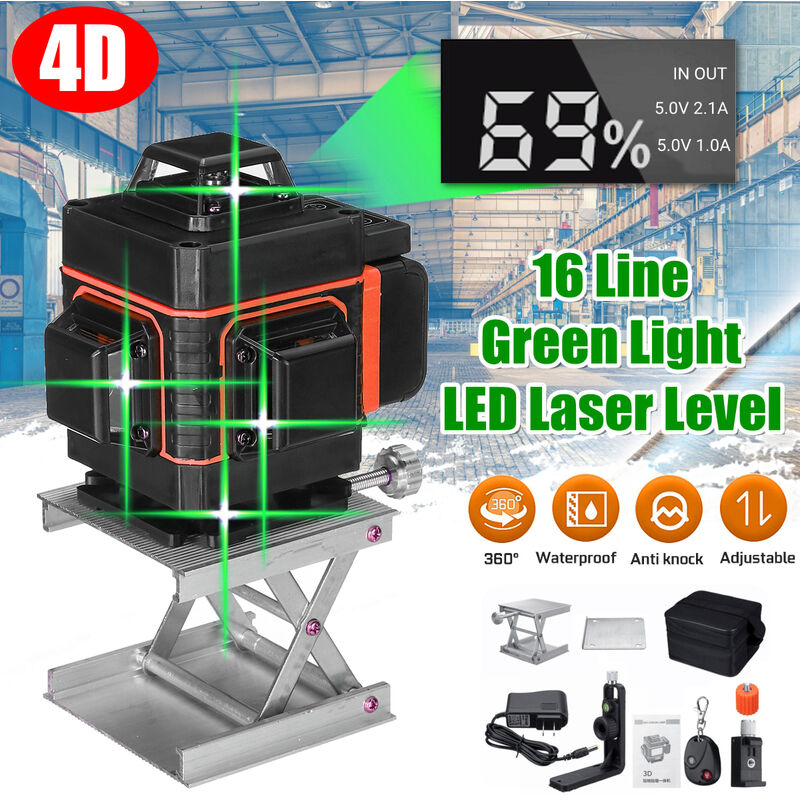 4D 16 Line Laser Level Wasserwaage 360° LED Kreuzlinienlaser Selbstnivellierend 