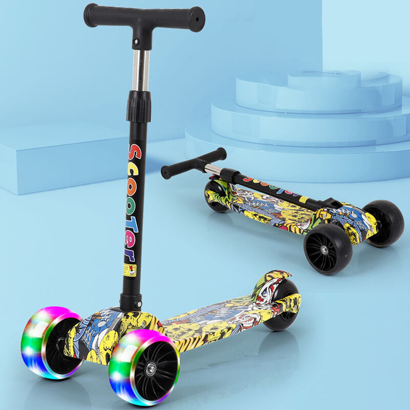 LED Kinderroller Klappbar Scooter Cityroller 4Räder Tretroller Kickroller Roller 