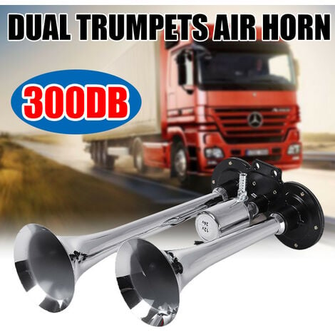 Doppeltrompete 30 W flache Basis Super lautes Lufthorn Verzinktes Chrom Auto-Lufthorn  DC12-24 V (Silber