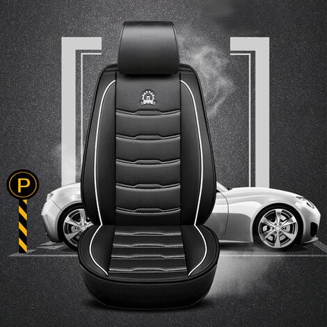 1 Stück Autozubehör PU-Leder Autositzbezug Kissen Sitzkissen mit Vordernaht  (Schwarz Weiß, 5D-Upgrade-Stil) Agito