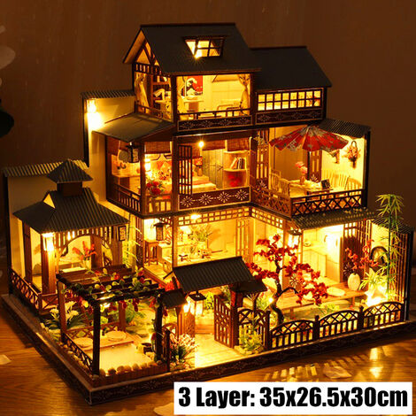 DIY Weihnachten Miniatur Haus Puppenhaus Puppenstube LED  Puppenhaus mit Möbeln！ 