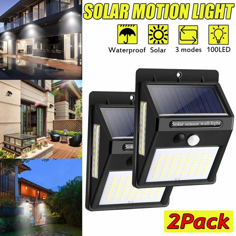 Details about   100LED Solar Power PIR Motion Sensor Wall Lights Outdoor Garden Lamp Waterproofs 