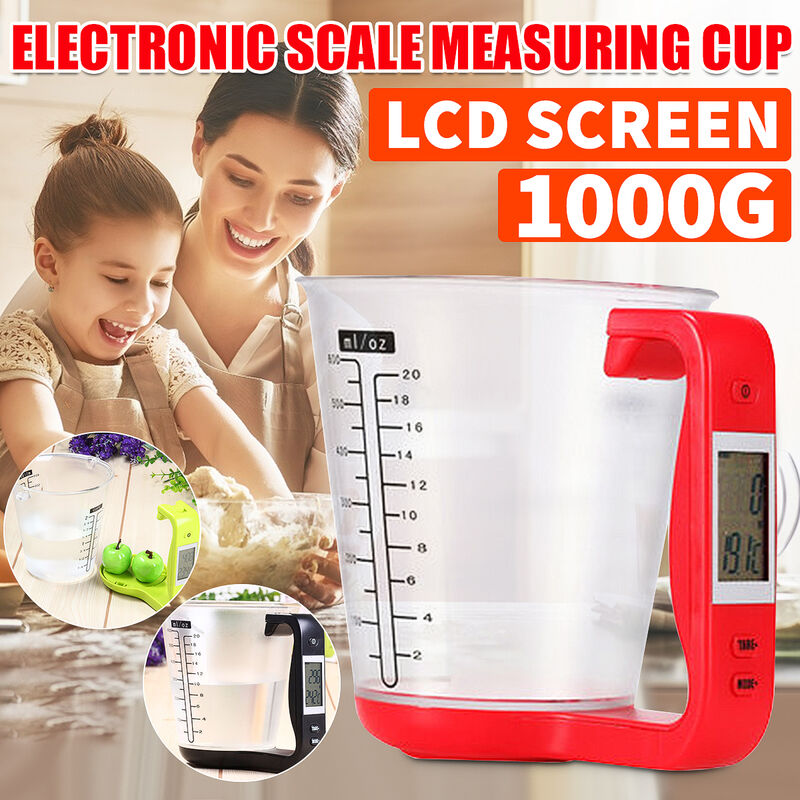 Electronic Measuring Cup Plastic Tool Graduated Digital Jug With Scales  Kitchen Beaker Weigh Temperature Measurement LCD Display