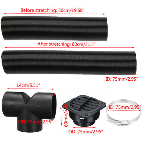 75mm Heater Pipe Ducting+T Piece +Warm Air Outlet+ Hose Clips For Diesel  Heater