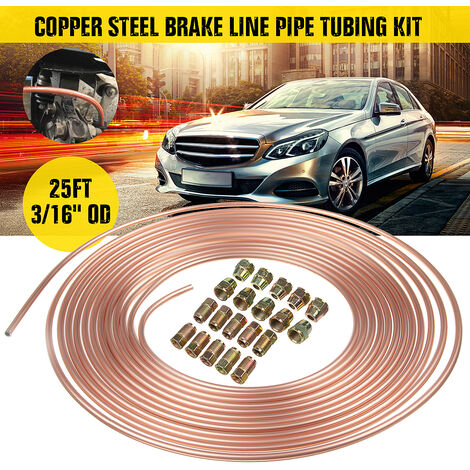 Brake Line Pipe 25ft Roll 3/16'' Metric 20pc Fitting Copper Steel