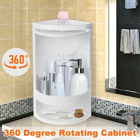 360 Degree Rotating Kitchen Toilet, Bathroom Corner Storage Cabinet White