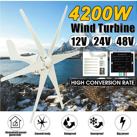 horizontal residential wind turbine 800W 6 blades nylon fiber NEW (white,  24V without controller) LAVENTE
