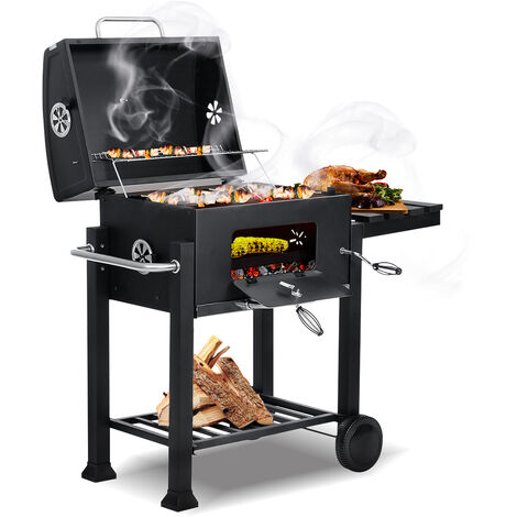 BBQ Charcoal Grill Barbecue Outdoor Charcoal Smoker w/ Wheels Black