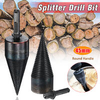 45mm High Speed ??Twist Drill Bit, Wood Splitter Screw Cones, Black Steel Splitting (Round Handle)