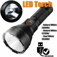 Cool White Natural White Portable LED Torch Outdoor USB Rechargeable LED Flashlight #Cool White (6500k) (coolwhite, 6500K)