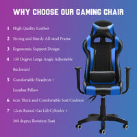 Gamer Gaming Racing Chair Office Chair Blue WITHOUT Footrest