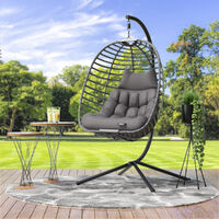 Folding Resin Wicker Hanging Egg Chair with Cushion and Pillow Outdoor Indoor Patio