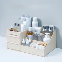 Plastic Cosmetic Organizer Makeup Case Holder Drawers Jewelry Storage Box Khaki #M:28*17*13cm