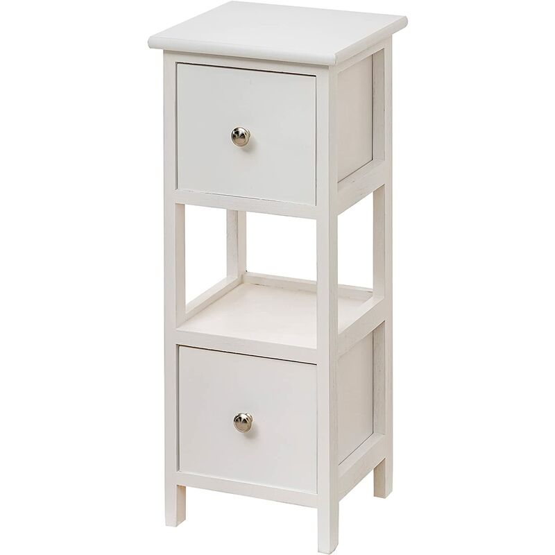 Mobiletto da Soggiorno Salotto Colore Legno Naturale con 2 Cassetti Bianchi Misure 30X24X43 cm Cameretta Camera da Letto Mobiletto Multiuso Baroni Home Comodino Bagno