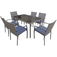 Gartenmöbel Essgruppe Sitzgruppe CARLO 7-Teilig grau aus Rattan mit Kissen Garten Terrasse Balkon