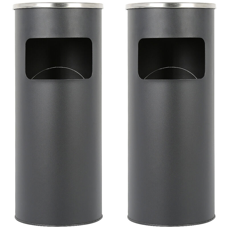 Cendrier Sur Pied Relaxdays En Acier Inoxydable Avec Poubelle - Hauteur 37 Cm, Gris Argenté Pour Jardin Et Réceptions