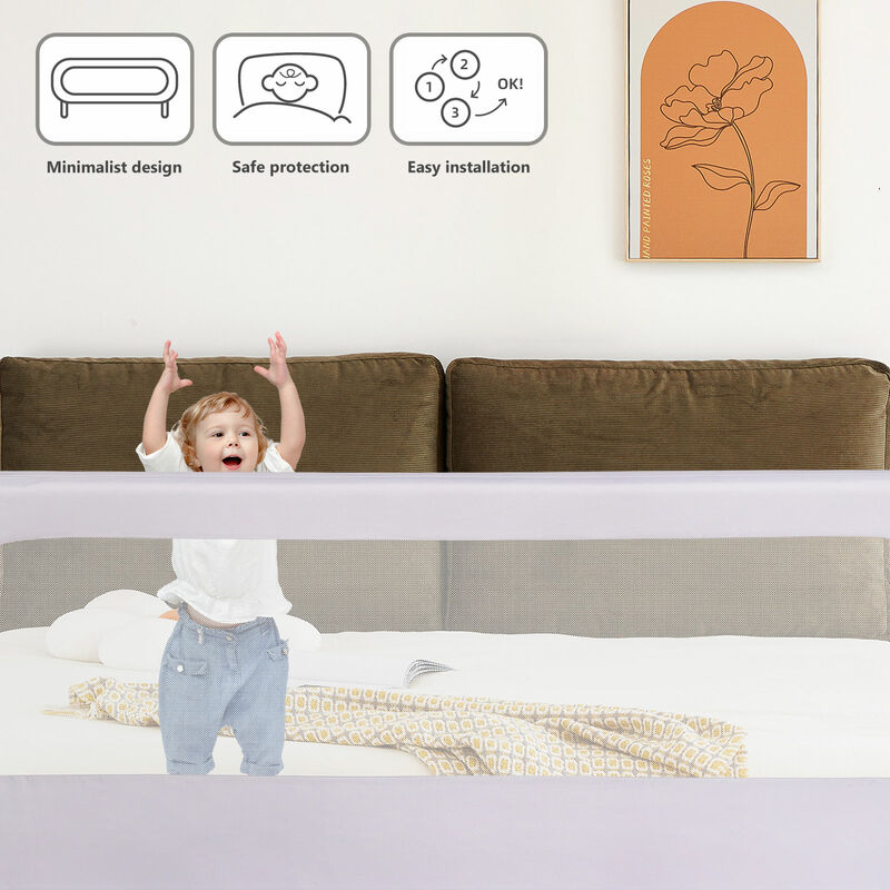 Barrière De Lit Pliable XMTECH - 200 Cm - Pour Enfants 18 Mois à 5 Ans - Anti-chute Réglable