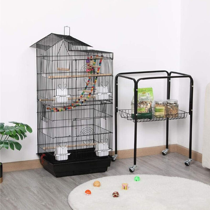 Pawhut Cage à oiseaux avec mangeoire tiroir à déjection métal noir 59,5 x  29,8 x 35,3 cm transparent