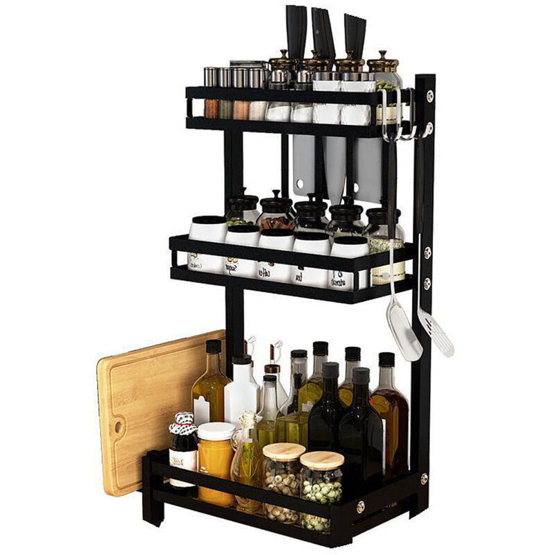 LANEJOY ÉtagèRe Cuisine MéTallique, Lot De 2, Extensible, Porte-Épices Empilable, Optimise L'Espace Pour Armoires Et Plans De Travail, Garde-Manger, Aliments Et Ustensiles (Noir
