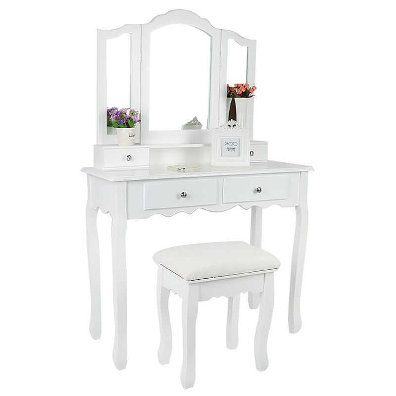 Table de coiffeuse maquillage blanc avec miroir éclairage led tiroirs  étagères ML DESIGN 490001131 Pas Cher 
