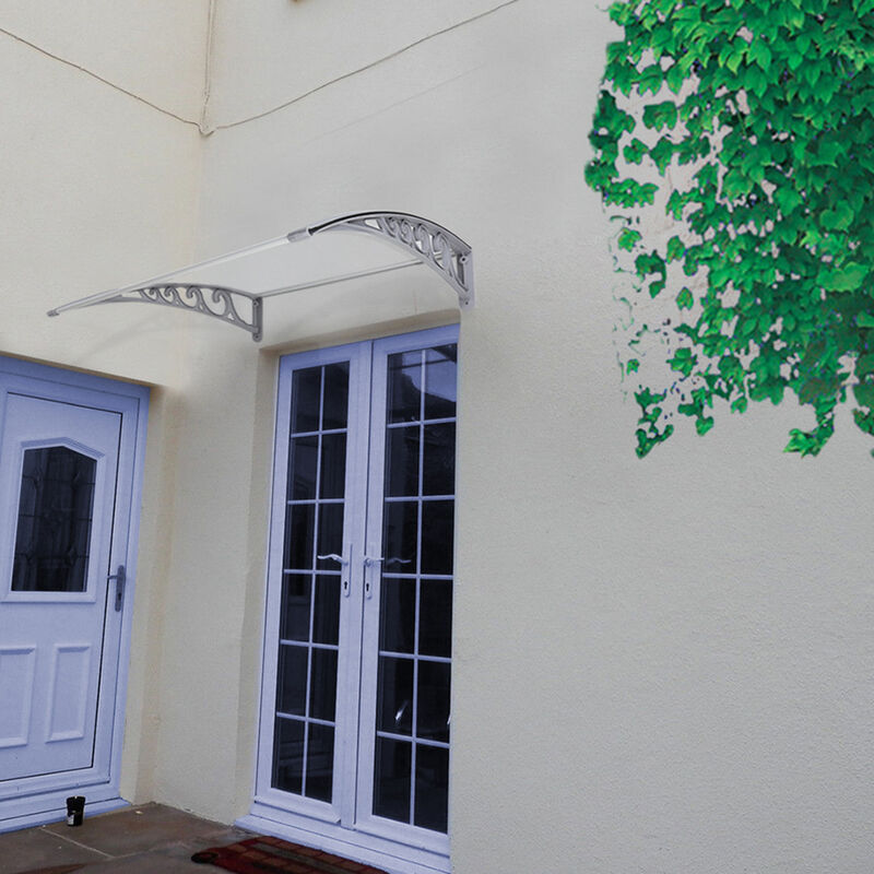 Auvent Porte d'Entree Protection Solaire UPF50+ Marquise de Porte et  Fenêtre Extérieur Plaque en Polycarbonate Gris Transparent - Costway