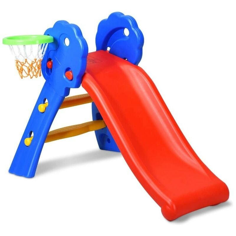 Toboggan Pliant en HDPE avec Panier de Basket et Glisse 75cm, Aire de Jeux  Polyvalent avec Structure Triangulaire, Charge 50KG, Jeu Intérieur  Extérieur pour Enfant de 3-8 Ans