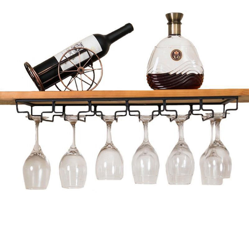 Casier à vin porte-verre 6 bouteilles verres à pied support suspendu présentoir ustensiles de cuisine rangement 