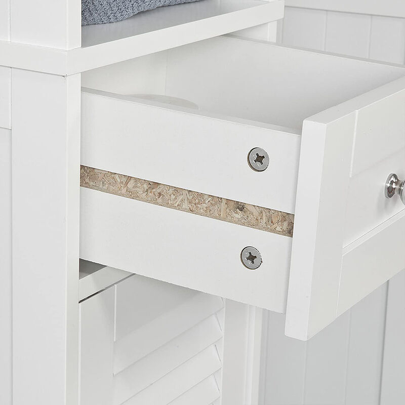 Colonne Rangement Salle De Bain FOREHILL - Armoire Étroite Blanche 37x30x180cm