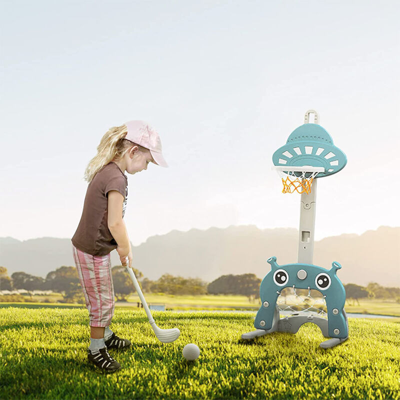 Jeu Sportif Panier De Basketball 3-en-1 COSTWAY Pour Enfants - Hauteur Réglable 77-116 Cm - Jeu De Basket, Golf Et Football Jeu Sportif 3 En 1