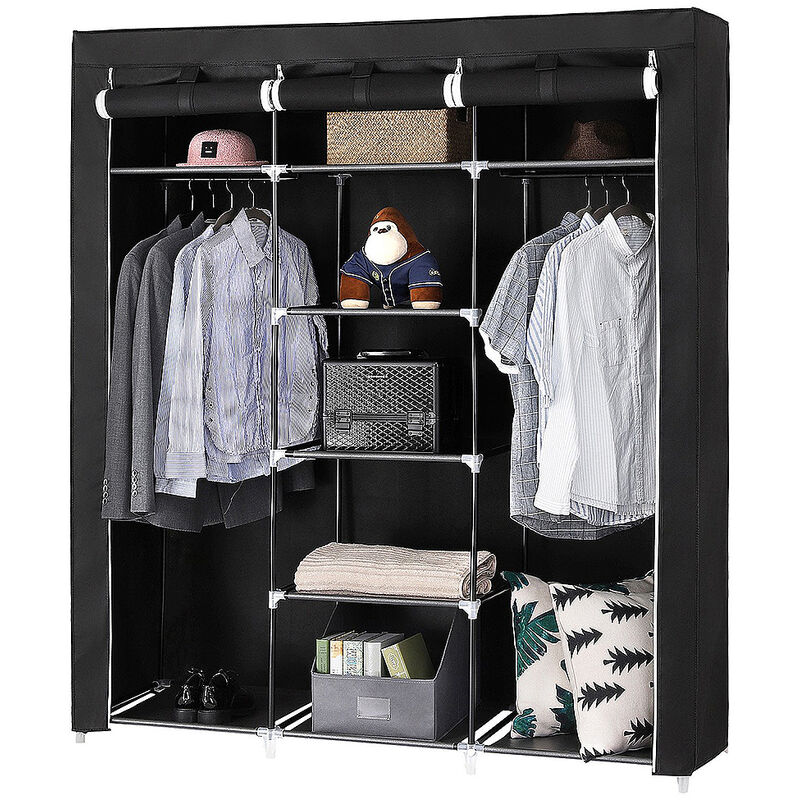 Armoire En Tissu Avec 6 Étages Et 2 Poches - Rangement Vêtements Antimites, Stable, Facile à Monter - Pour Chambre, Dortoir, Appartement (Noir) - 6