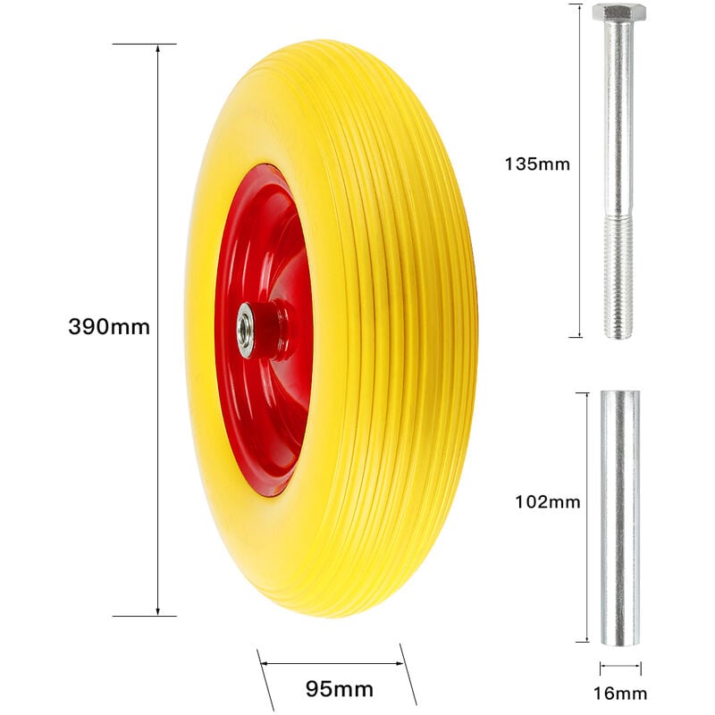 Roue increvable ICORE en caoutchouc jaune pour brouettes