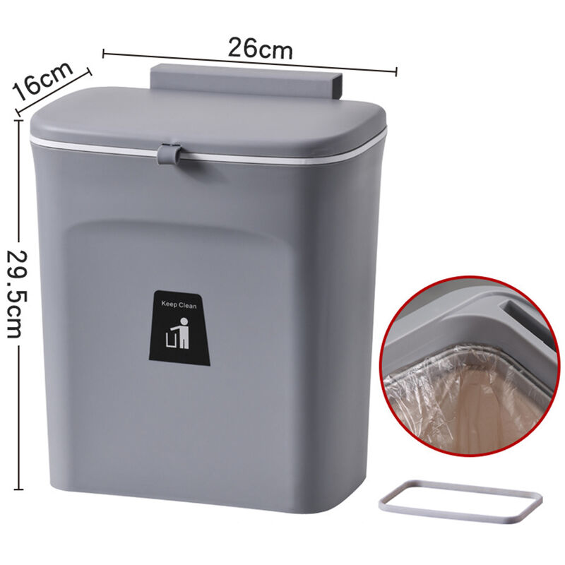 Poubelle Suspendue 7L Avec Couvercle - Blanche/Verte, Pour Cuisine, Salle De Bain, Camping-car - Gain De Place Murale Ou Armoire - 7