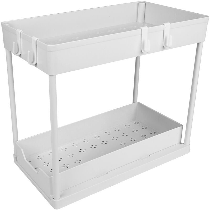 2 Organisateurs Tiroirs Coulissants BAKAJI - Pour Sous Évier Salle De Bain/Cuisine - Blanc