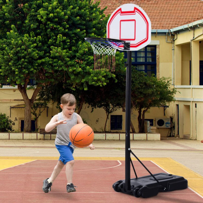 HOMCOM Panier de basketball pour enfants de 6 à 12 ans hauteur réglable de  1 26 m à 1 58 m ballon de basket et pompe inclus bleu et gris