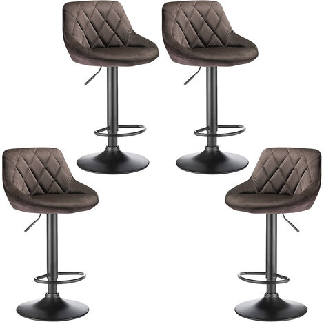 Lot de 4 Tabouret De Bar en Velours I Chaise Haute De Bistrot avec Repose-Pieds I Hauteur Réglable I Siège Matelassé I Couleur: Marron (1/5)