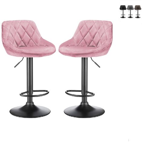 Lot de 2 Tabouret de Bar avec Dossier et Repose-Pied, Hauteur Réglable, Siège en Velours, Rose (1/5)