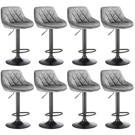 8 X Tabouret de Bar, Velours, Métal, Mousse, Gris Clair (1/5)