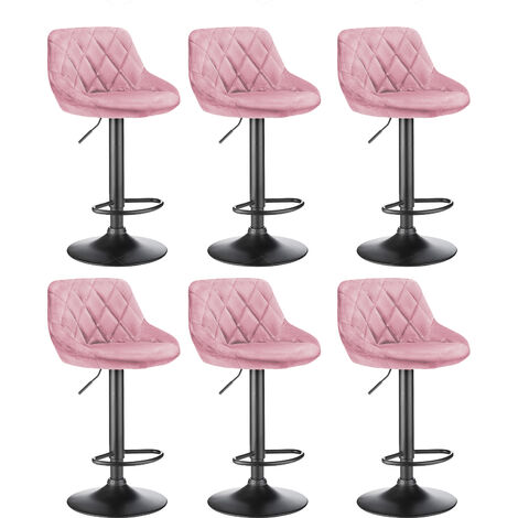 6 X Tabourets de bar siège bien rembourré en velours hauteur réglable pieds en métal rose (1/5)