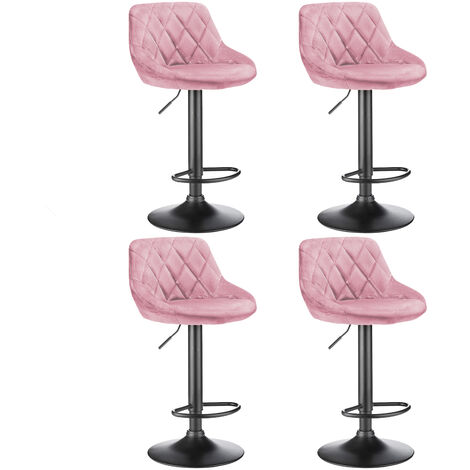 Lot de 4 Tabouret De Bar en Velours I Chaise Haute De Bistrot avec Repose-Pieds I Hauteur Réglable I Siège Matelassé I Couleur: Rose (1/5)