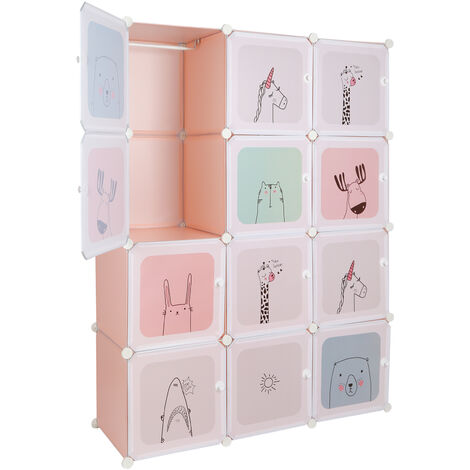 Armoire modulable pour enfant avec 12 cubes en polypropylène rose (1/5)