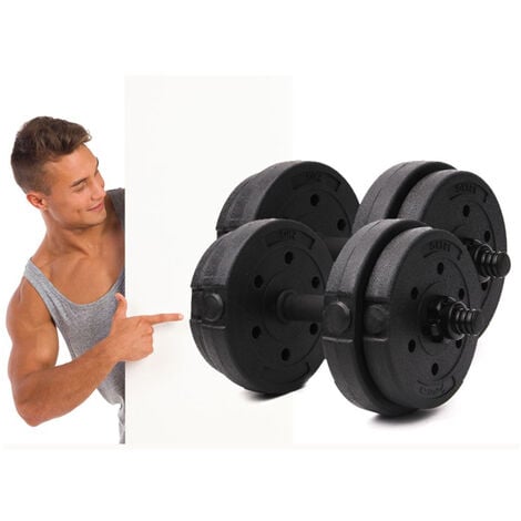 Lot d'haltères courts poids barres disques fitness musculation biceps sport  10kg
