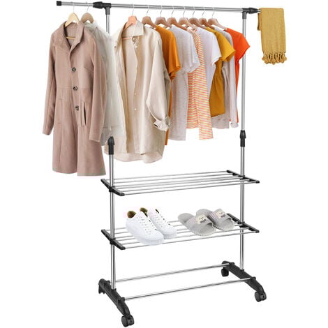 Portant à Vêtements Sur Roulettes En Métal, Blanc, URBAN