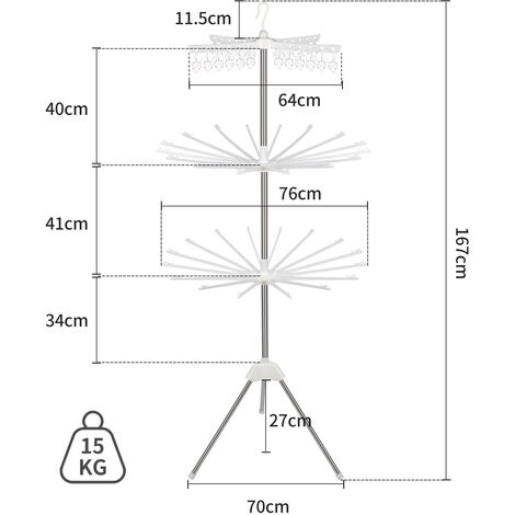 IBVIVIC Séchoir à Linge Pliable Type Pieuvre – 16 Tiges – Trépied Aluminium – 40 Kg Max – Intérieur & Extérieur